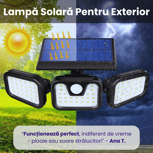 Lampă Solară Triplă cu Senzor de Miscare si Rotatie 270°