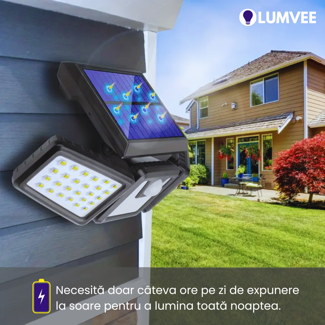Lampă Solară Triplă cu Senzor de Miscare si Rotatie 270°