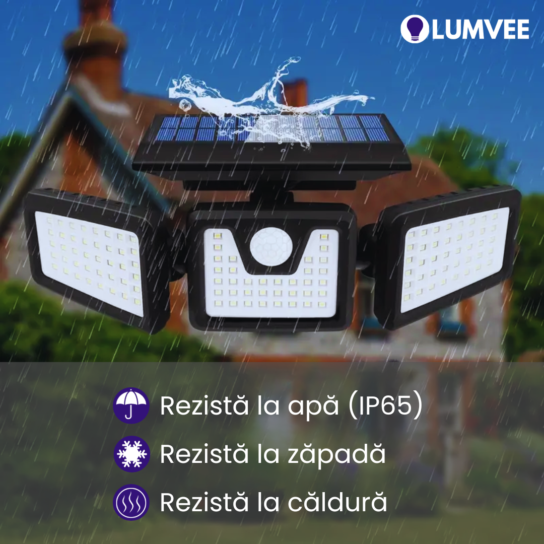 Lampă Solară Triplă cu Senzor de Miscare si Rotatie 270°