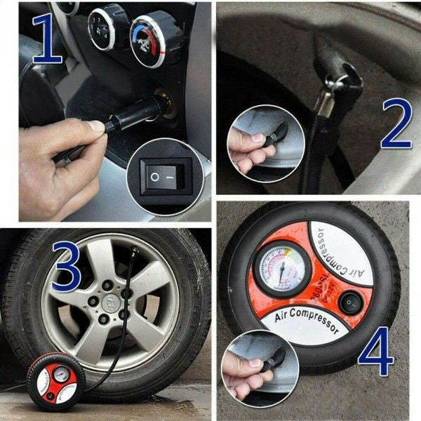 COMPRESOR AUTO CU 3 CAPETE PENTRU UMFLARE ANVELOPA, ROTI BICICLETA SAU MINGI