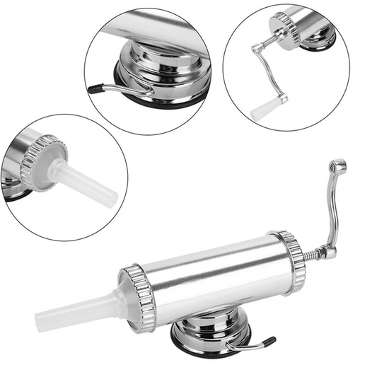 Masina manuala de umplut si facut carnati, capacitate 2.5Kg, Inox, 3 palnii incluse
